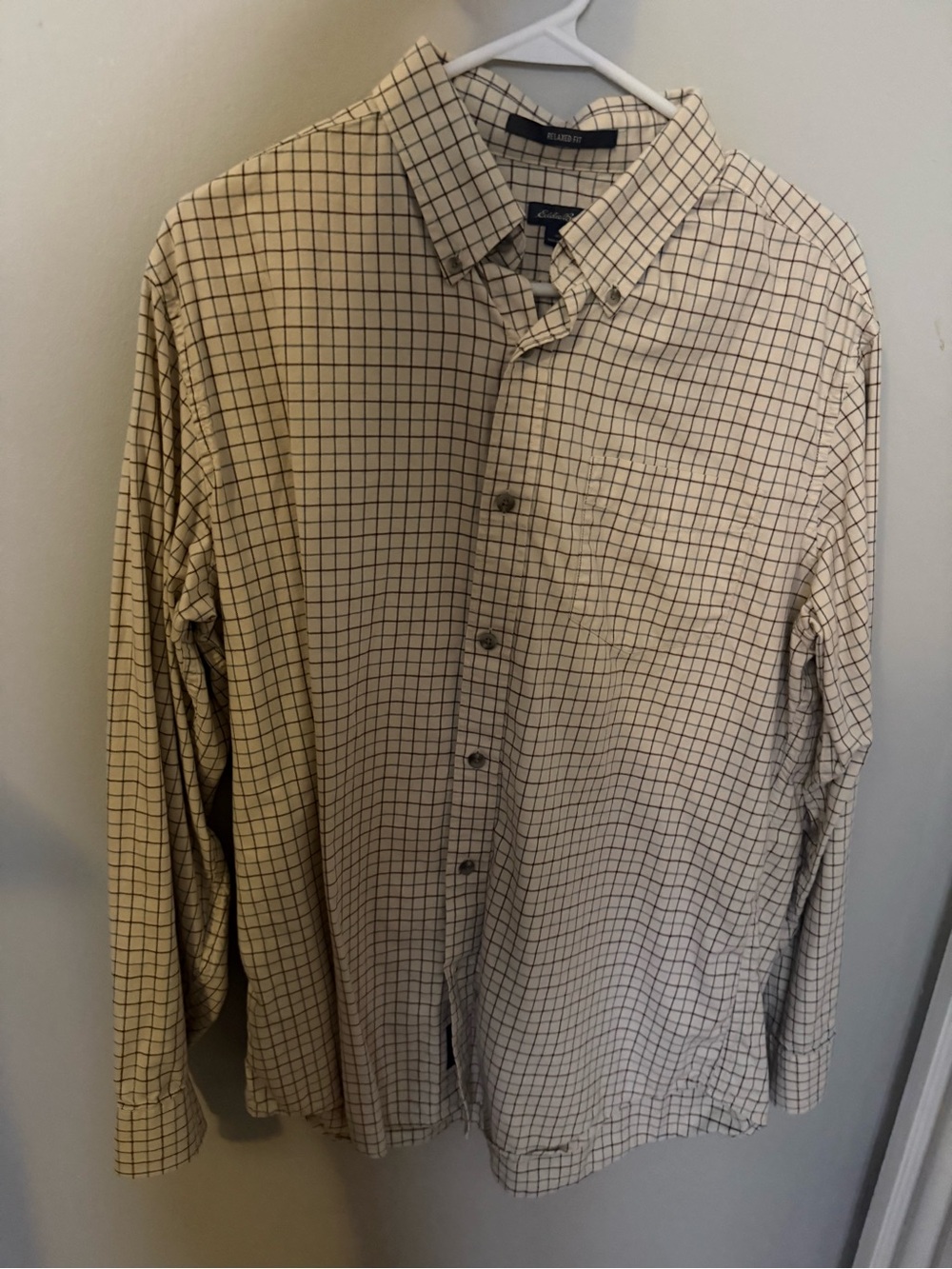 Eddie Bauer Cream Shirt with Windowpane Check